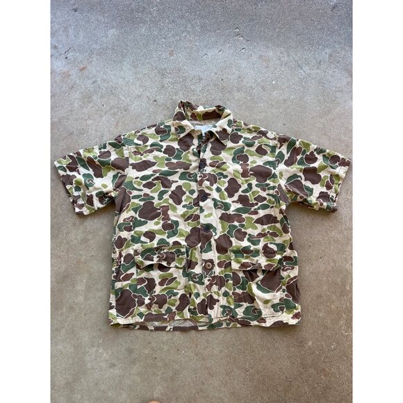 Vintage Camouflage Short Sleeve Button-Up Shirt With Pockets C4 - Picture 1 of 5